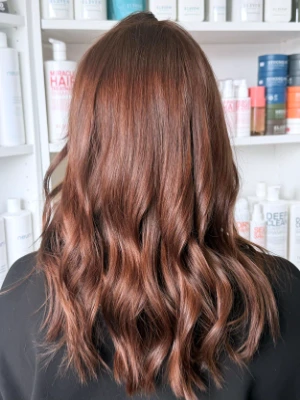 Long auburn hair with copper waves by Alysha