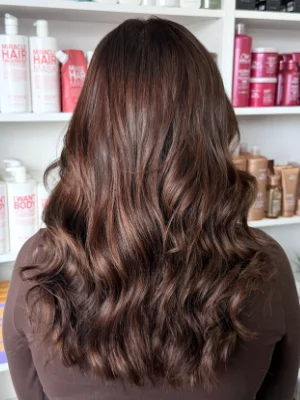 Rich chocolate brunette with warm waves by Alysha