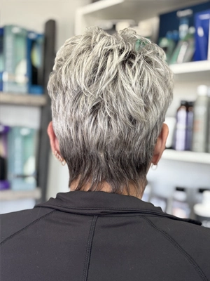 Textured silver pixie cut by Jenn
