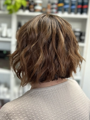 Short tousled bob in warm brunette by Jenn