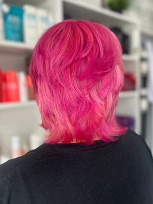 Hot pink shag with textured layers by Katelyn