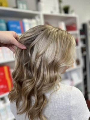 Long cool blonde with soft dimension by Madi