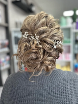 Updo with soft curls and hair pins by Sherri